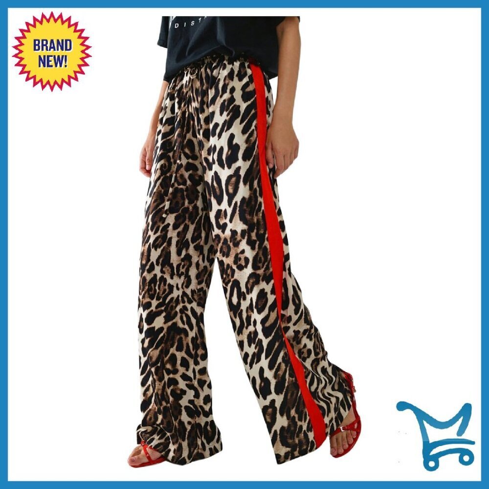 Women's Cheetah Print Wide Leg Pants Y2K Streetwear Trousers